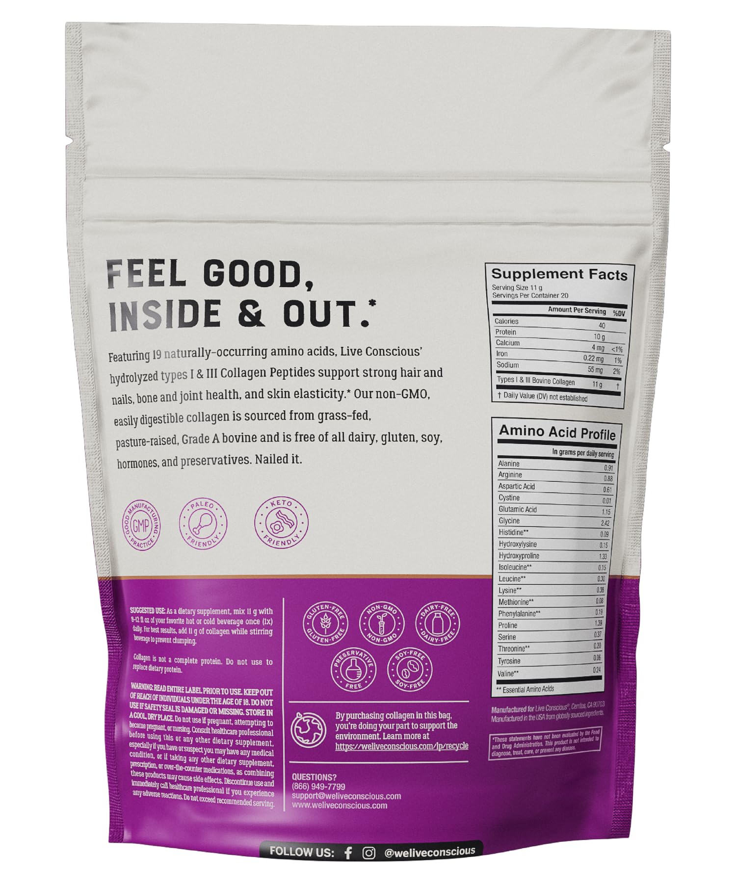 Measuring scoop with Live Conscious collagen powder for consistent servings