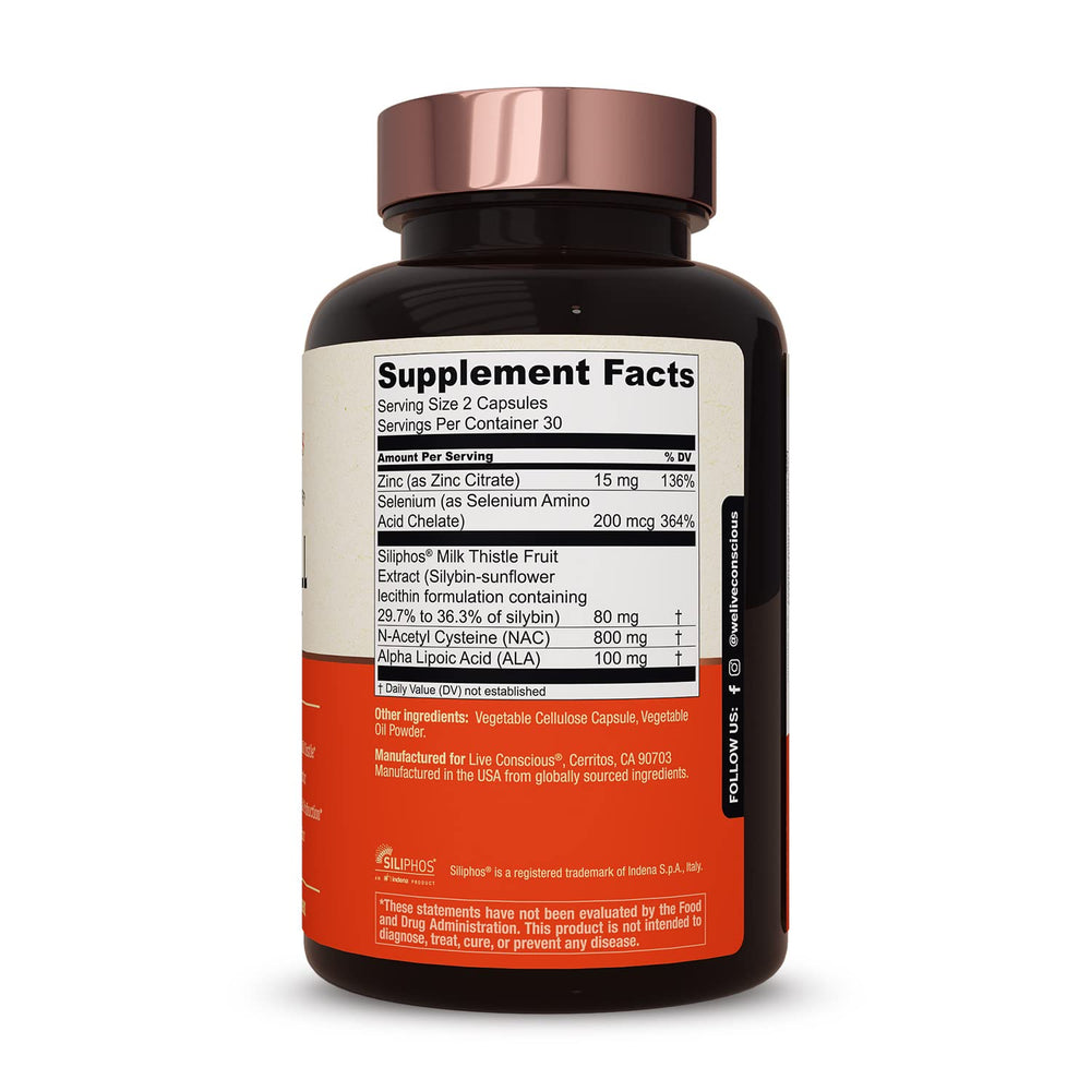 Live Conscious LiverWell alpha-lipoic acid capsules highlight antioxidant power.