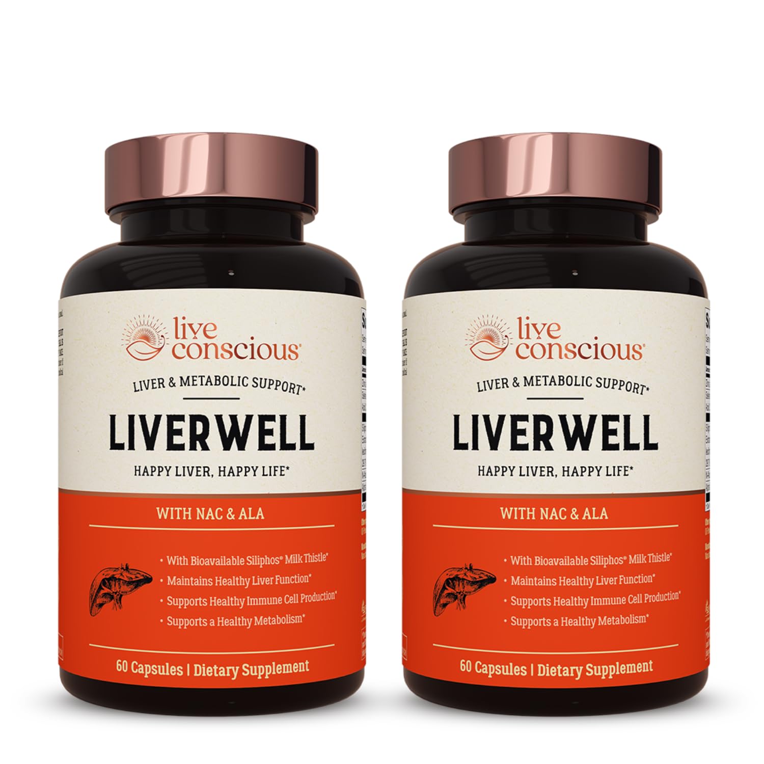 Live Conscious LiverWell bottle front for convenient daily liver support.