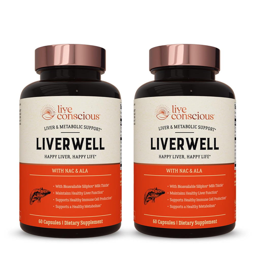 Live Conscious LiverWell bottle front for convenient daily liver support.