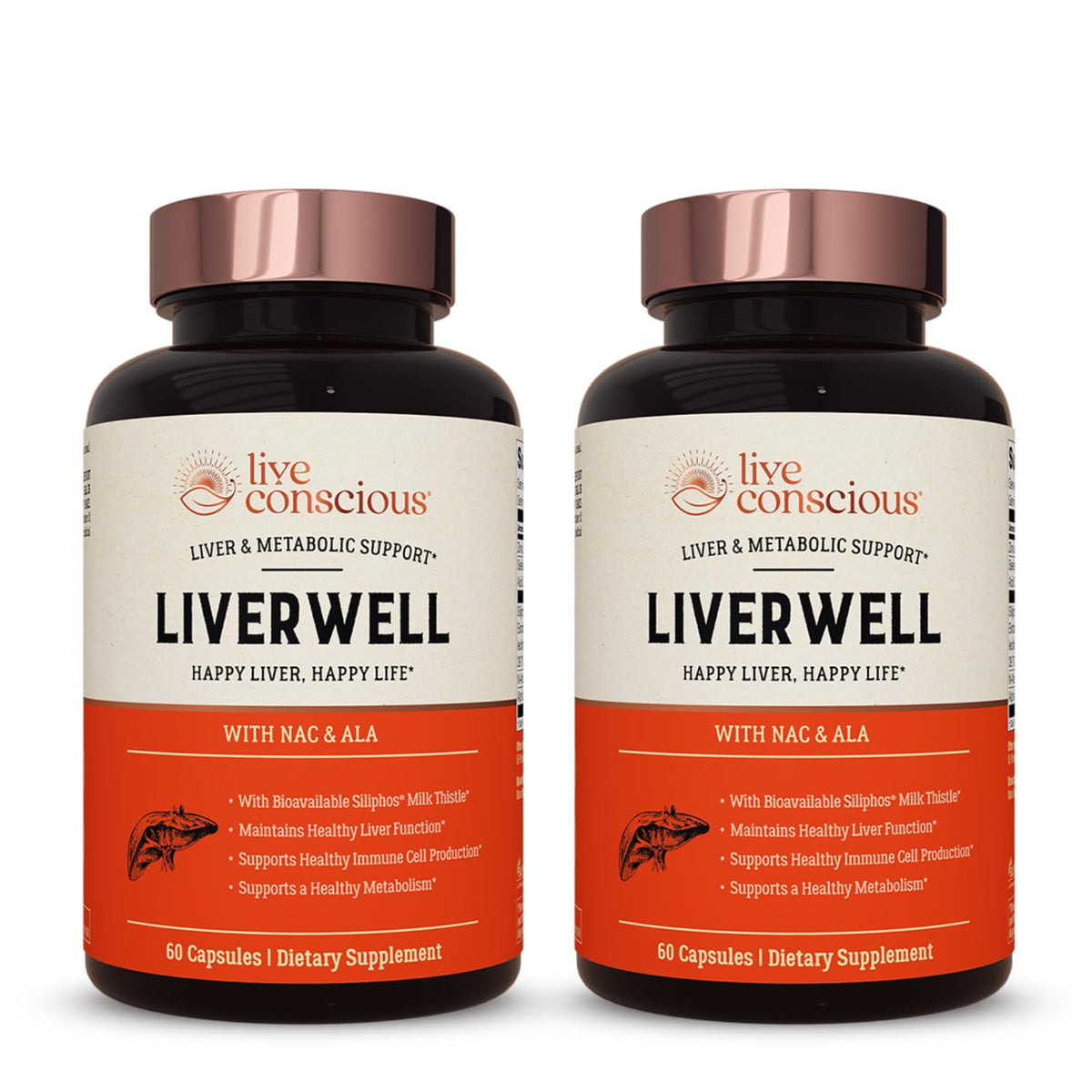 Live Conscious LiverWell bottle front for convenient daily liver support.