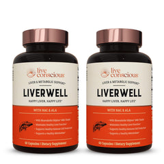 Live Conscious LiverWell bottle front for convenient daily liver support.