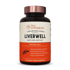 Live Conscious LiverWell bottle front, premium liver support.