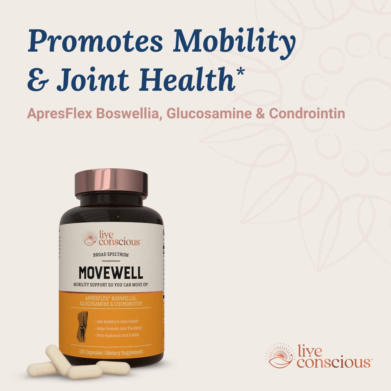 Live Conscious MoveWell MSM ingredient detail for exercise recovery after workouts.