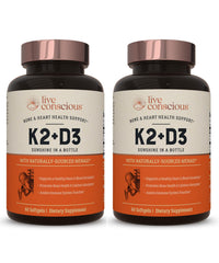 Live Conscious Vitamin K2 MK7 with D3 bottle-front promoting bone and heart support.