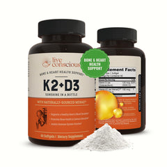 Live Conscious Vitamin K2 MK7 with D3 bottle front promotes bone and heart support