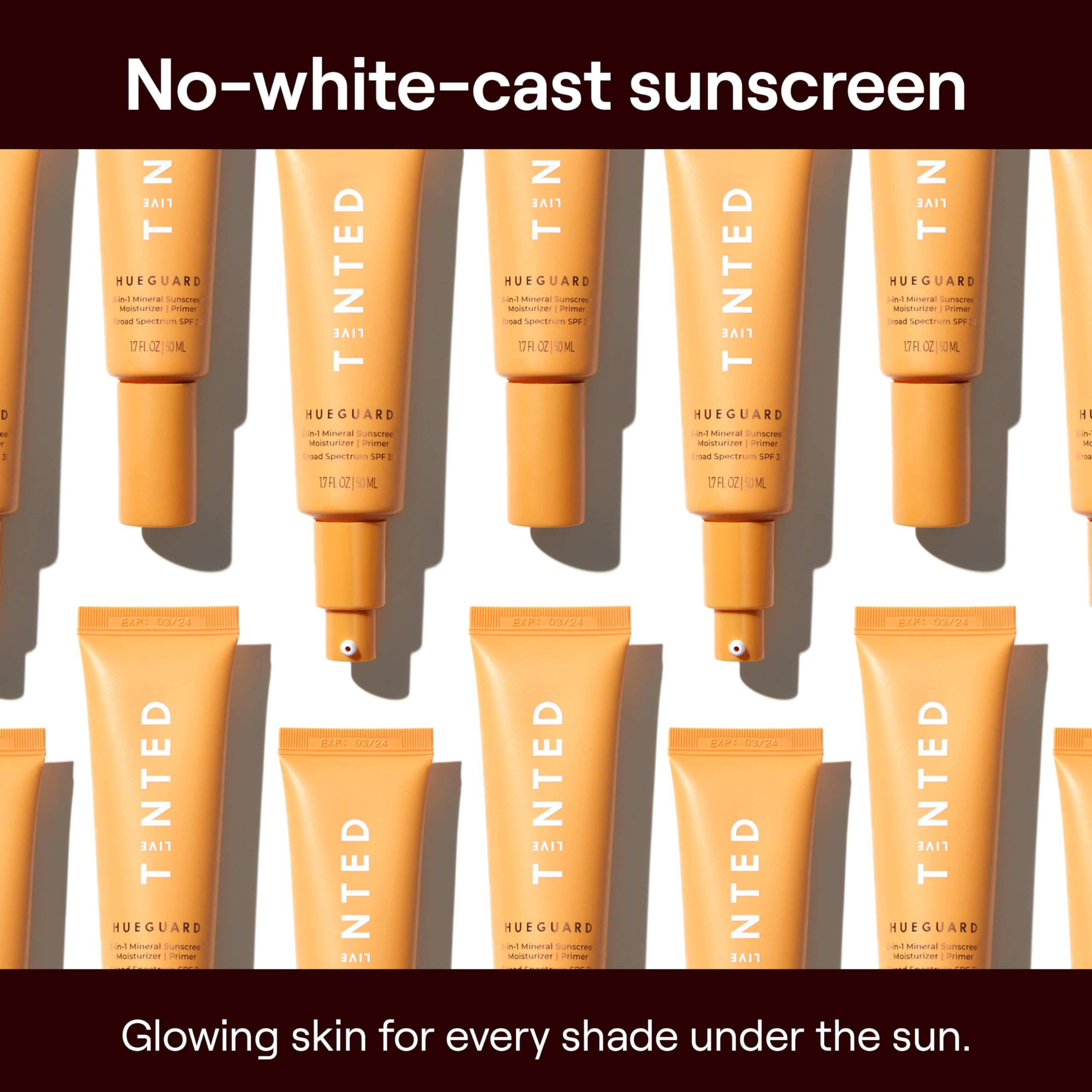 Live Tinted Hueguard cream texture close-up shows non-greasy finish.
