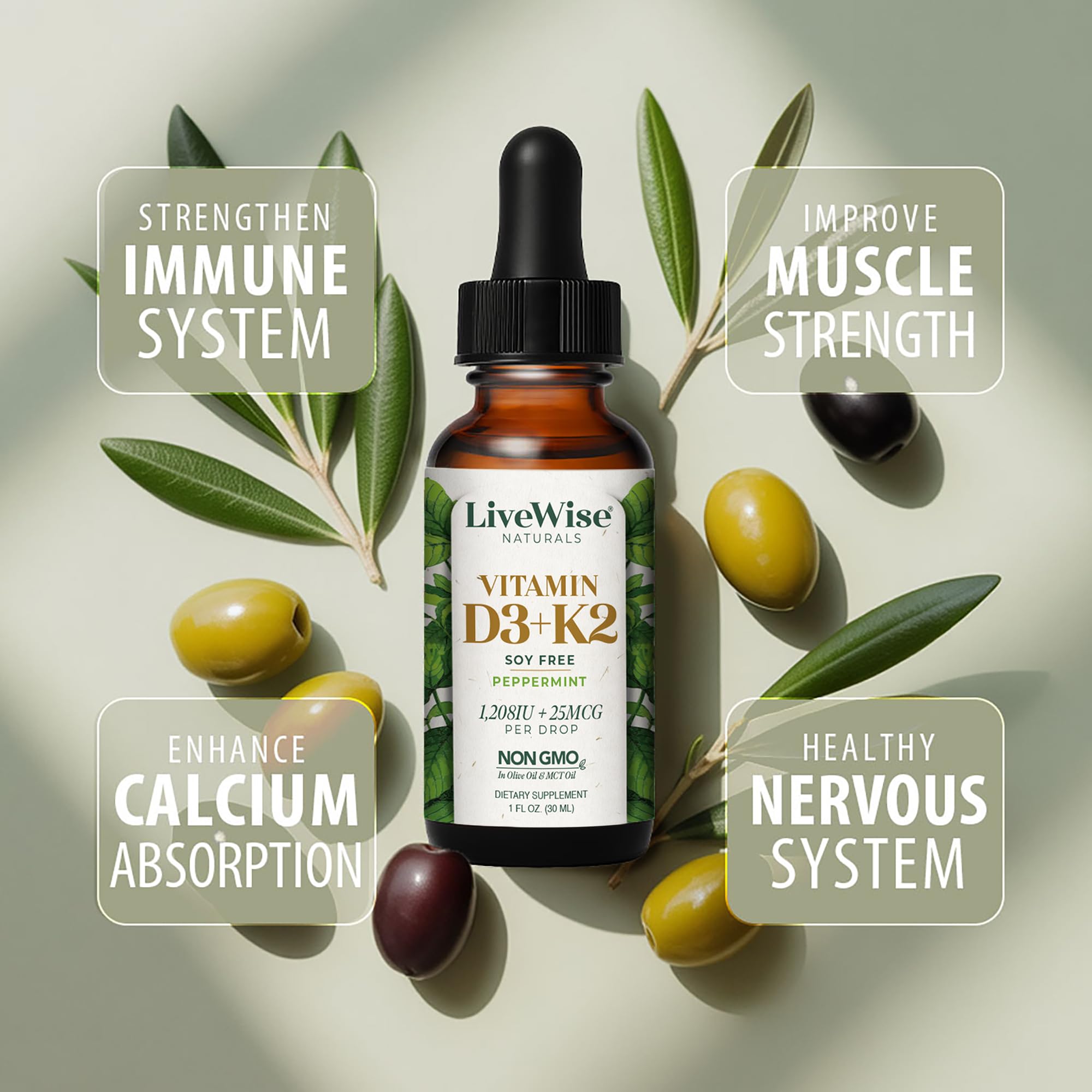 Live Wise Naturals D3K2 peppermint flavor enhances daily routine.
