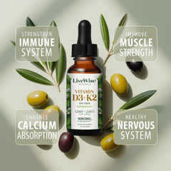 Live Wise Naturals D3K2 peppermint flavor enhances daily routine.