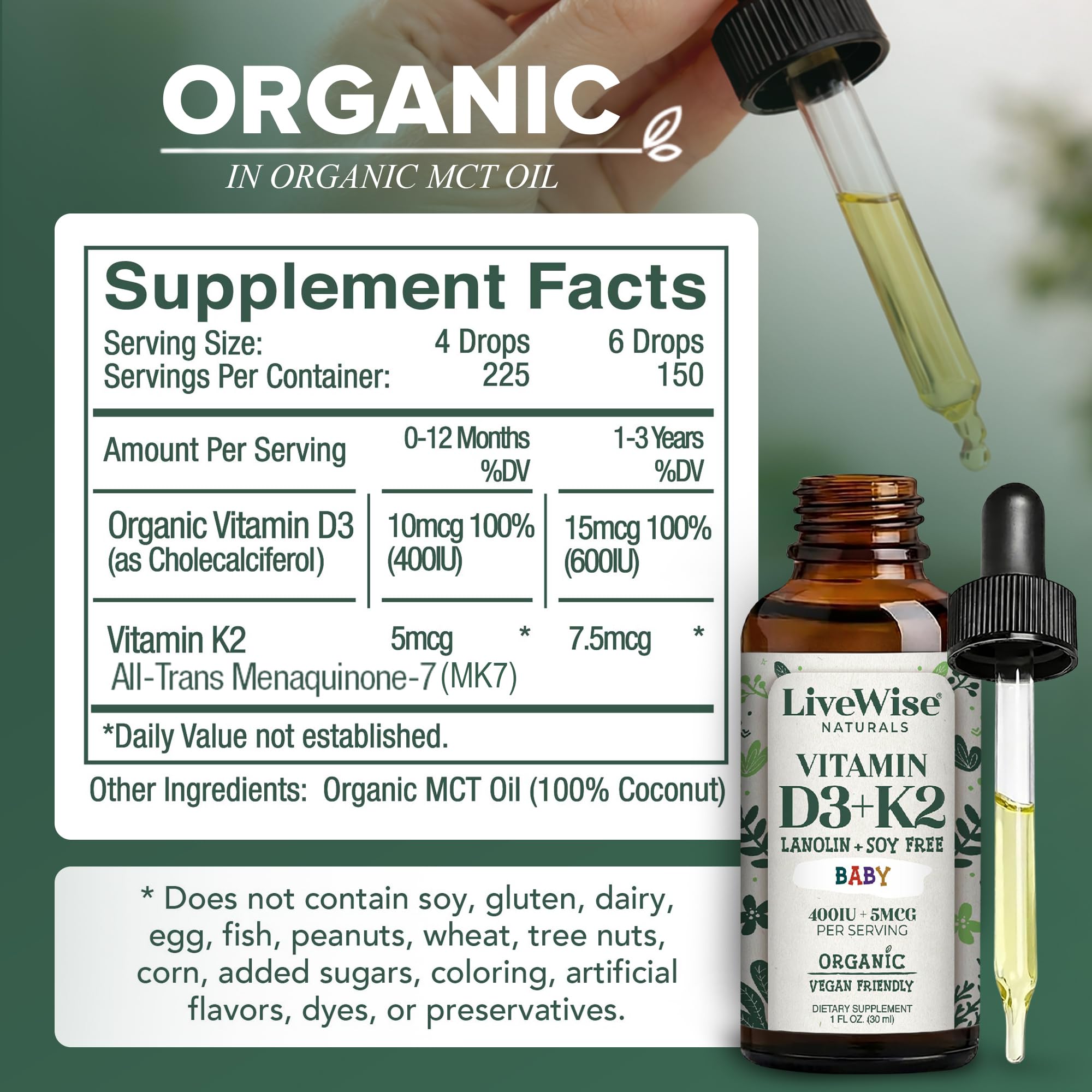 Micro-dose dropper from Live Wise Naturals enabling precise infant dosing.