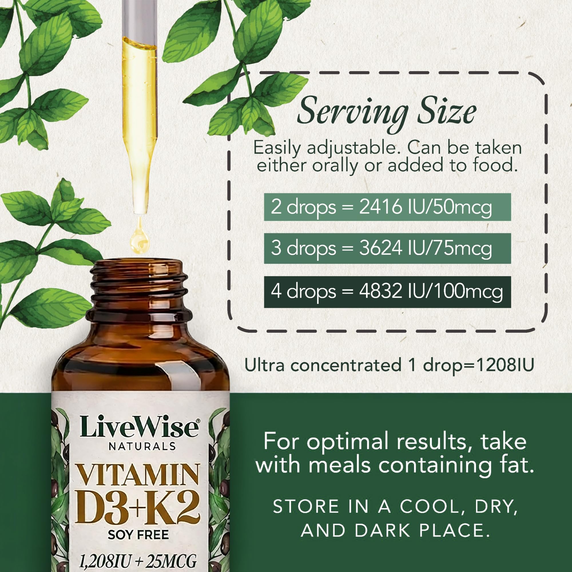 Amber glass Live Wise Naturals bottle protects contents and preserves freshness.