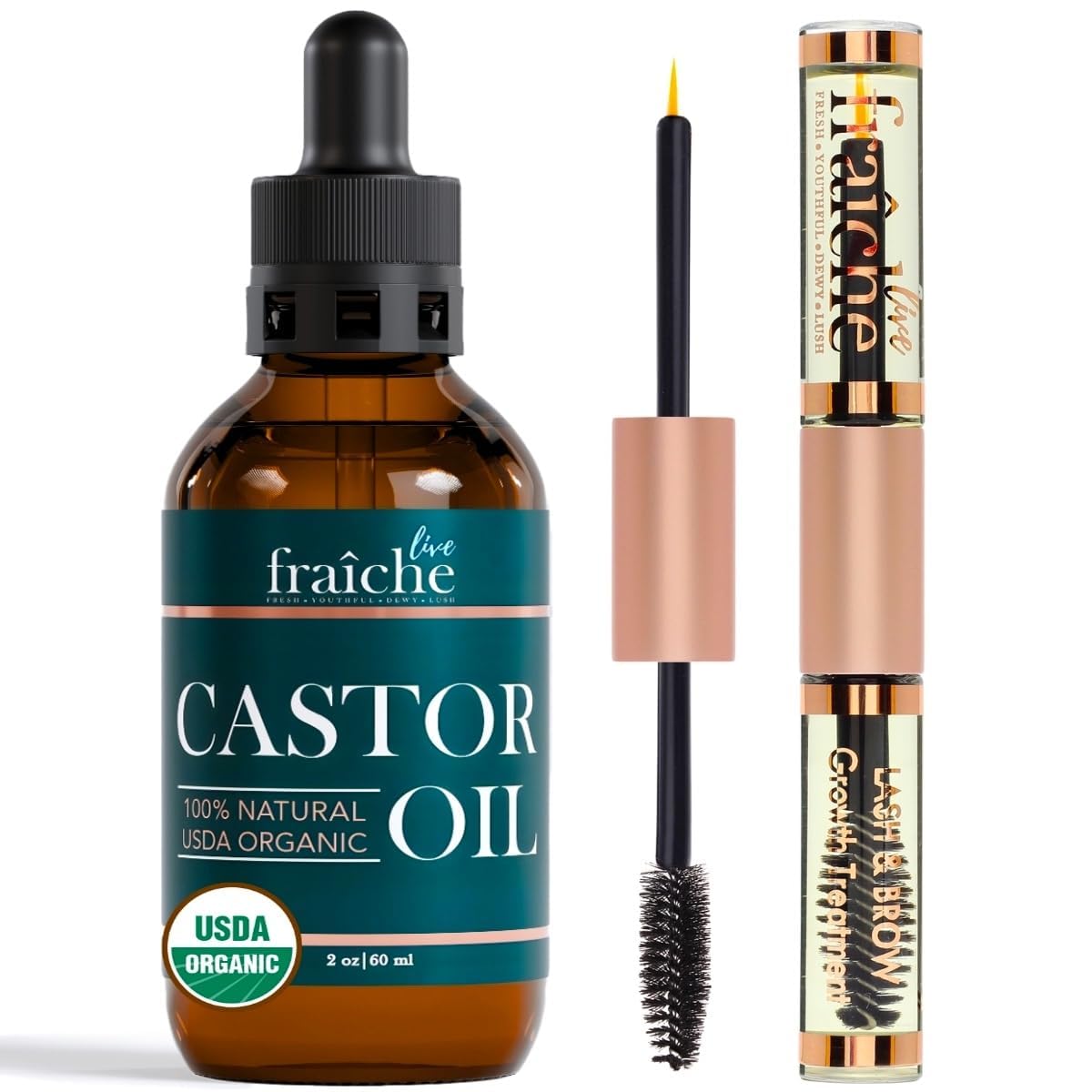 Live Fraiche castor oil bottle for lash and brow nourishment