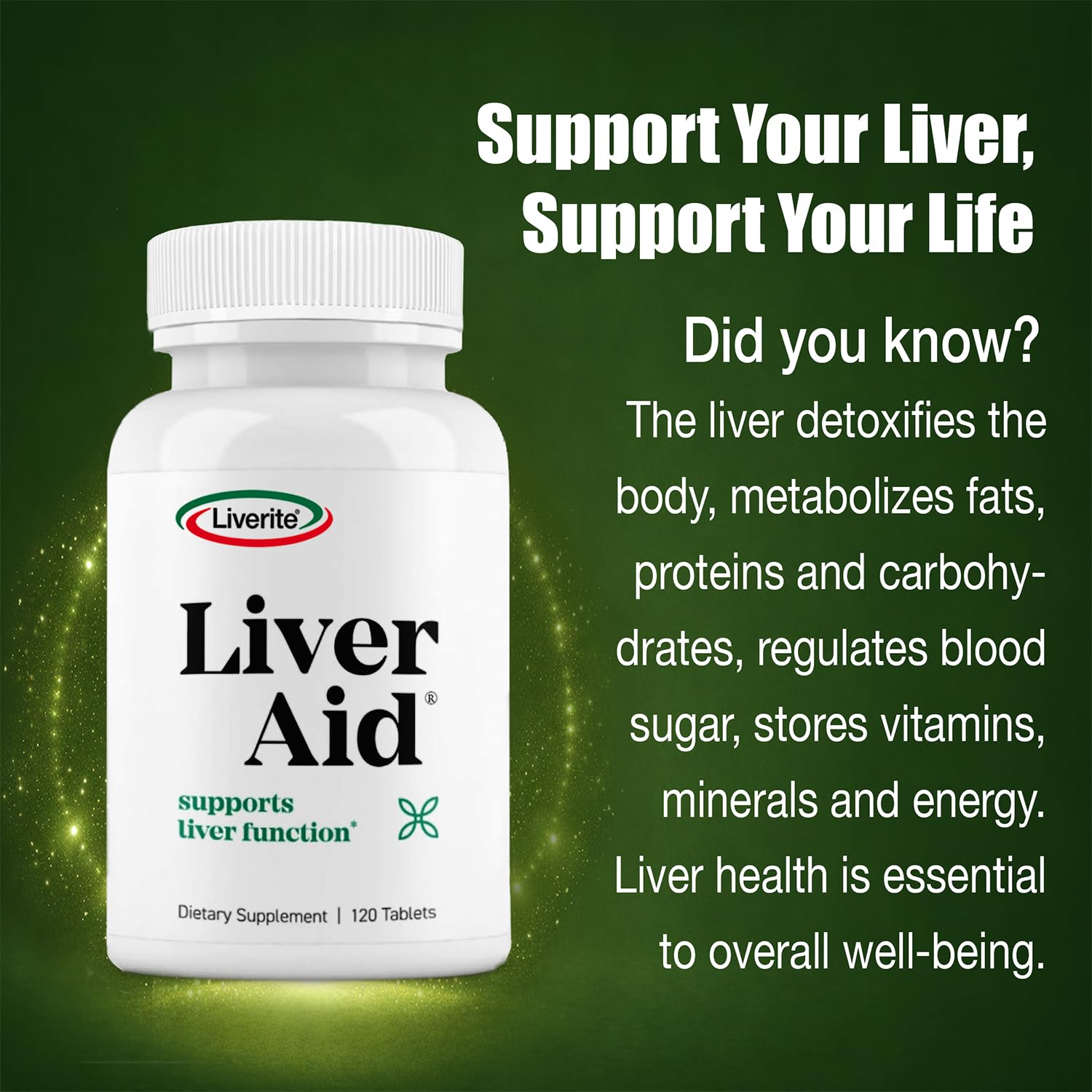 Liverite Liver Aid label closeup highlights key ingredients and non-GMO formulation for quality