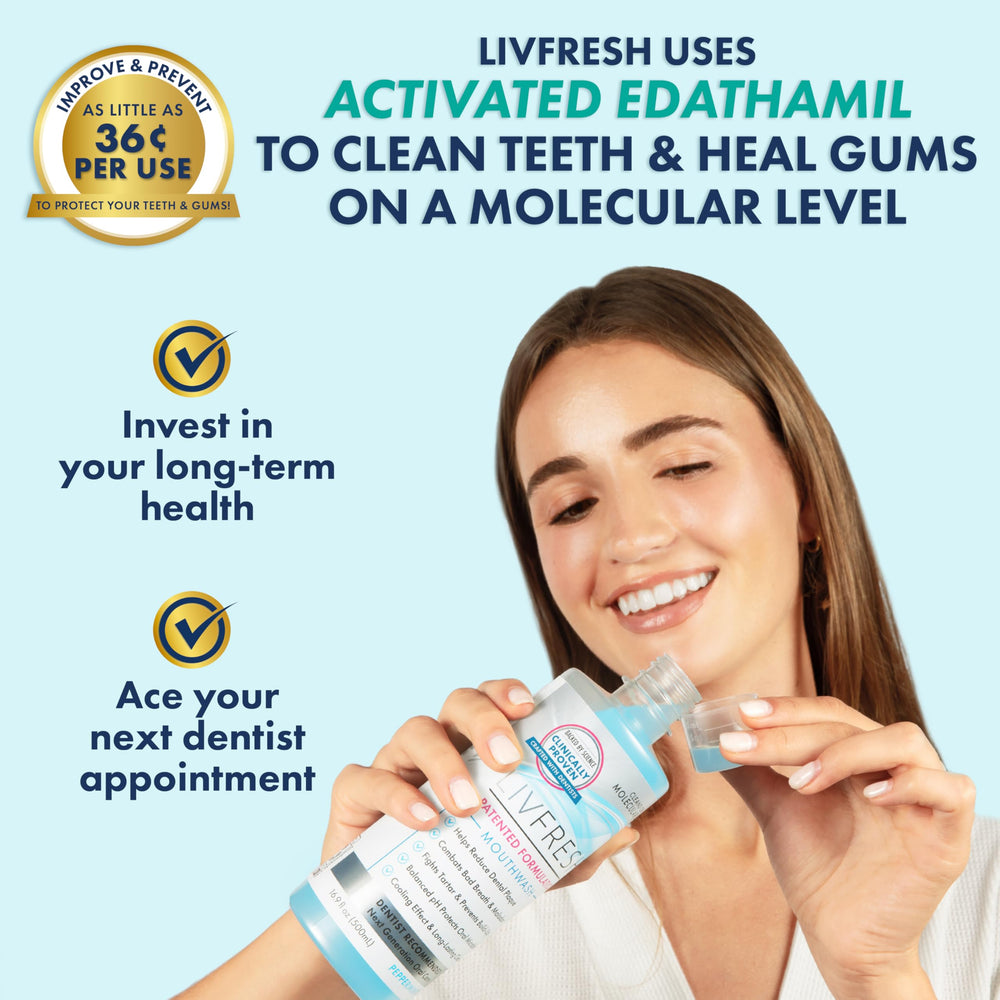 Made in the USA LIVFRESH bottle on a clean bathroom shelf.