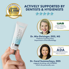 LIVFRESH toothpaste gel bottle dispensing ready for everyday brushing.