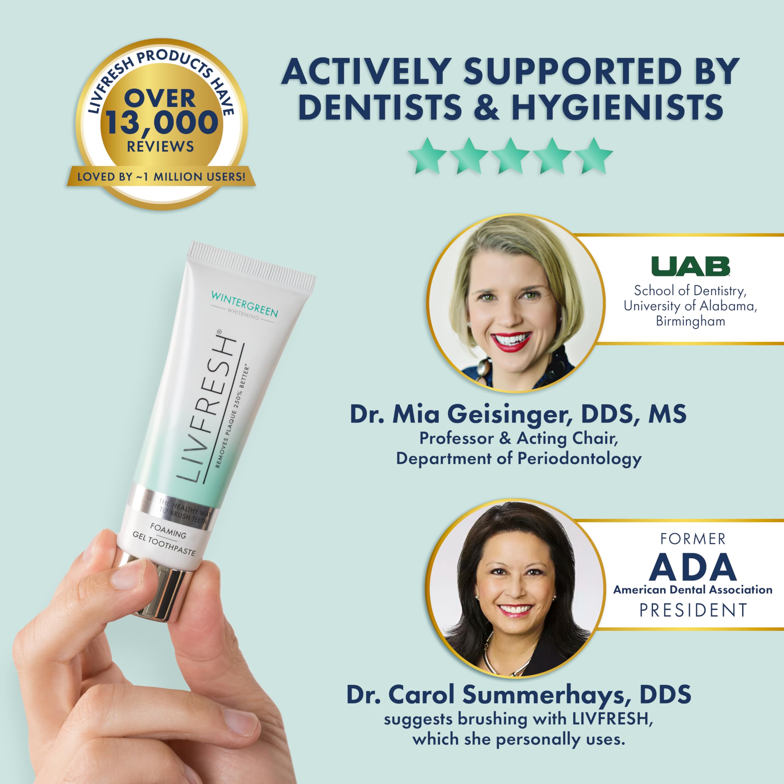 LIVFRESH Toothpaste Gel foam close-up shows deep cleaning near gums.