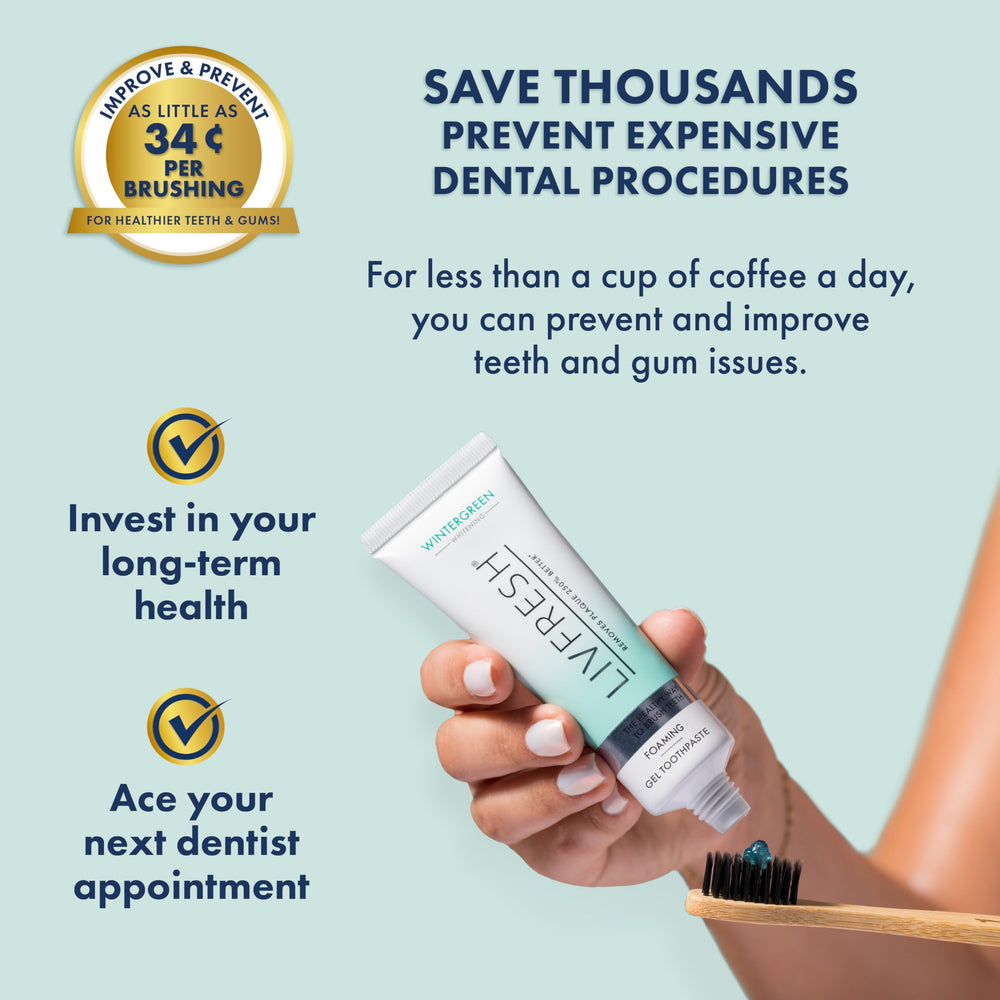 LIVFRESH Toothpaste Gel mouth-use scene suggests fresh breath after brushing.