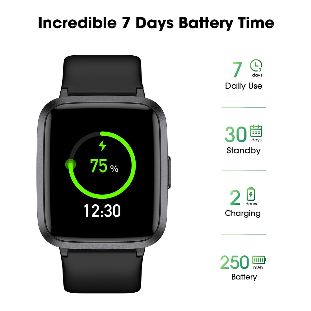 LIVIKEY smartwatch charges quickly and lasts several days.