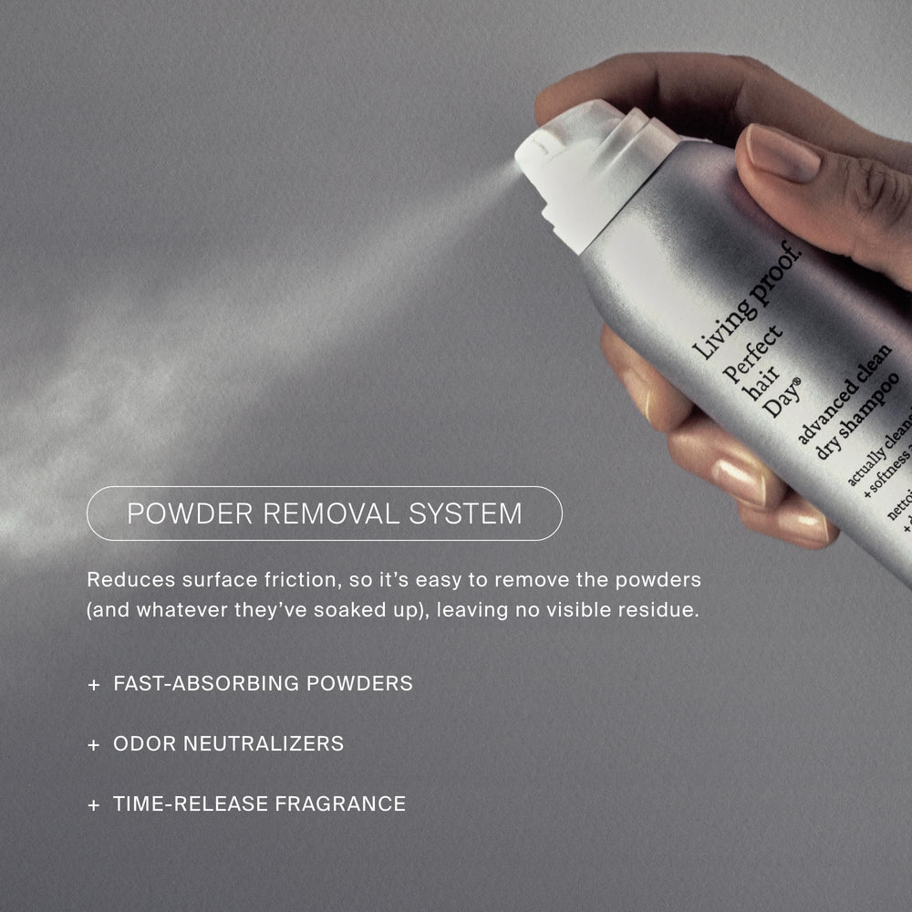 Living Proof phd dry shampoo quick-use scenario adds volume at the crown.