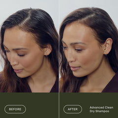Living Proof phd dry shampoo spray application demonstrates lightweight oil absorption.