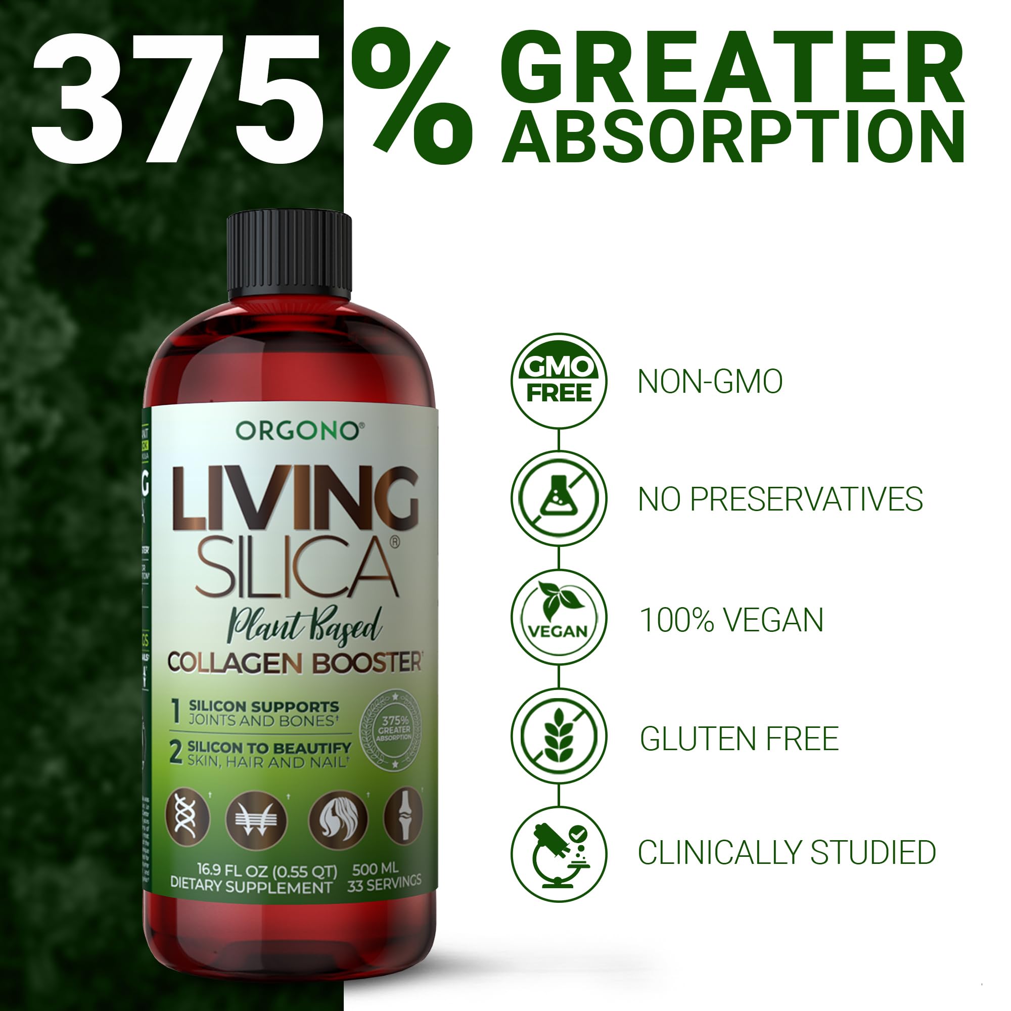 Living Silica label detail captures product name and nutrition information.