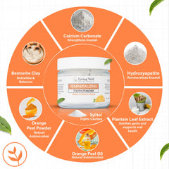 A child brushing with Living Well Fresh Citrus powder, enjoying the citrus flavor