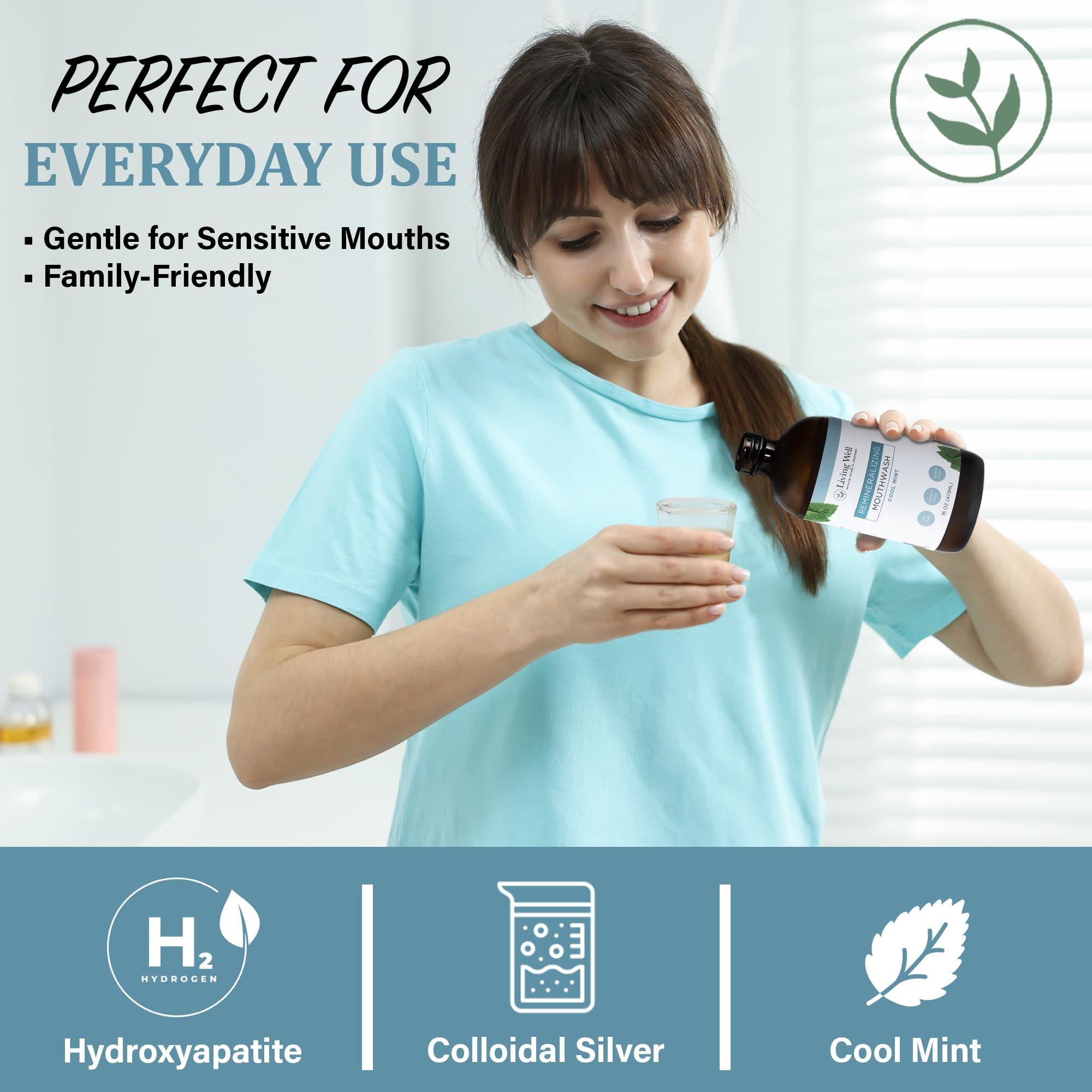 Living Well with Dr. Michelle Cool Mint Mouthwash vial demonstrates convenient daily rinse.