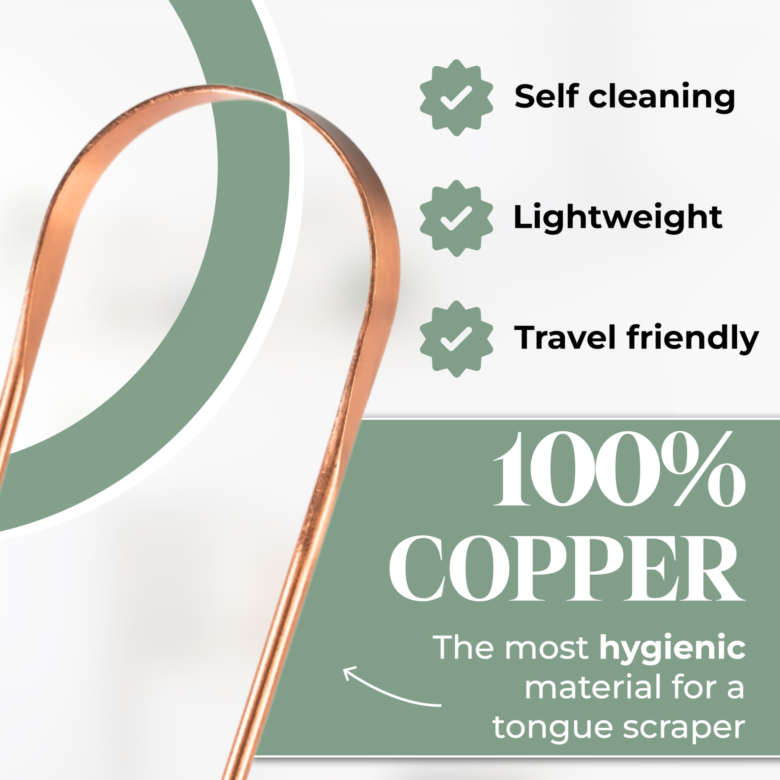 Living Well with Dr. Michelle copper tongue scraper held to show ergonomic design