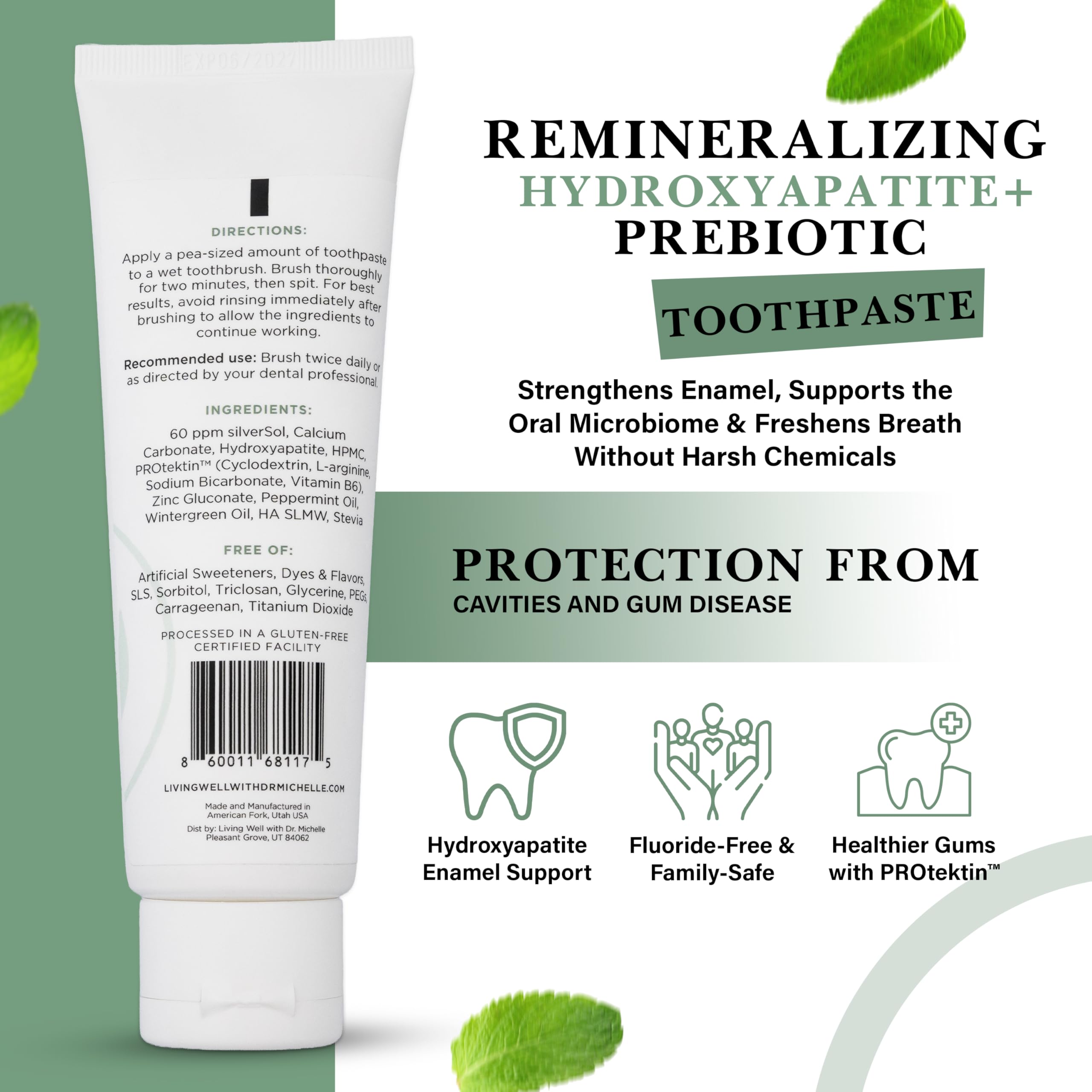 Living Well with Dr. Michelle packaging shot, clean ingredients and family-friendly toothpaste