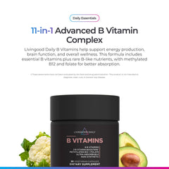 Livingood Daily B Complex capsule closeup, easy-to-swallow vegan capsules