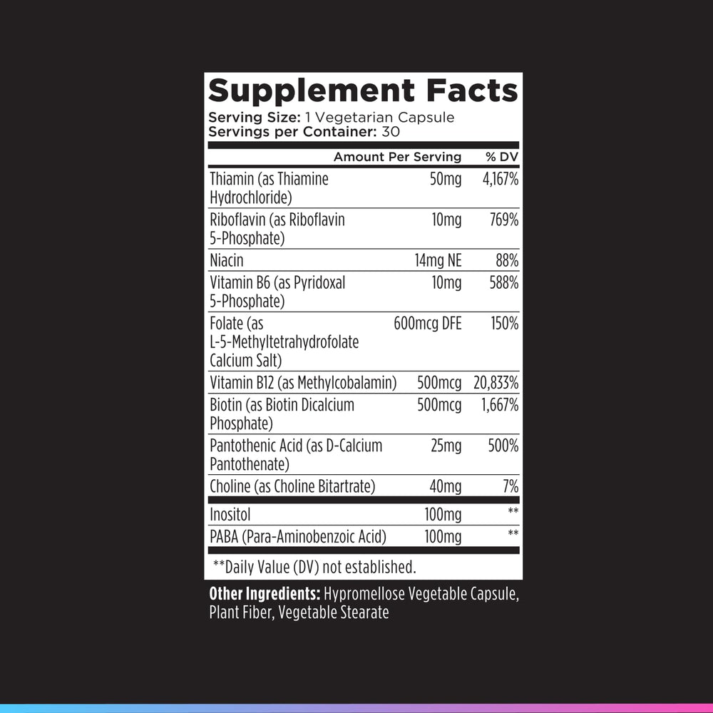 Livingood Daily B Complex label info, transparent ingredient list