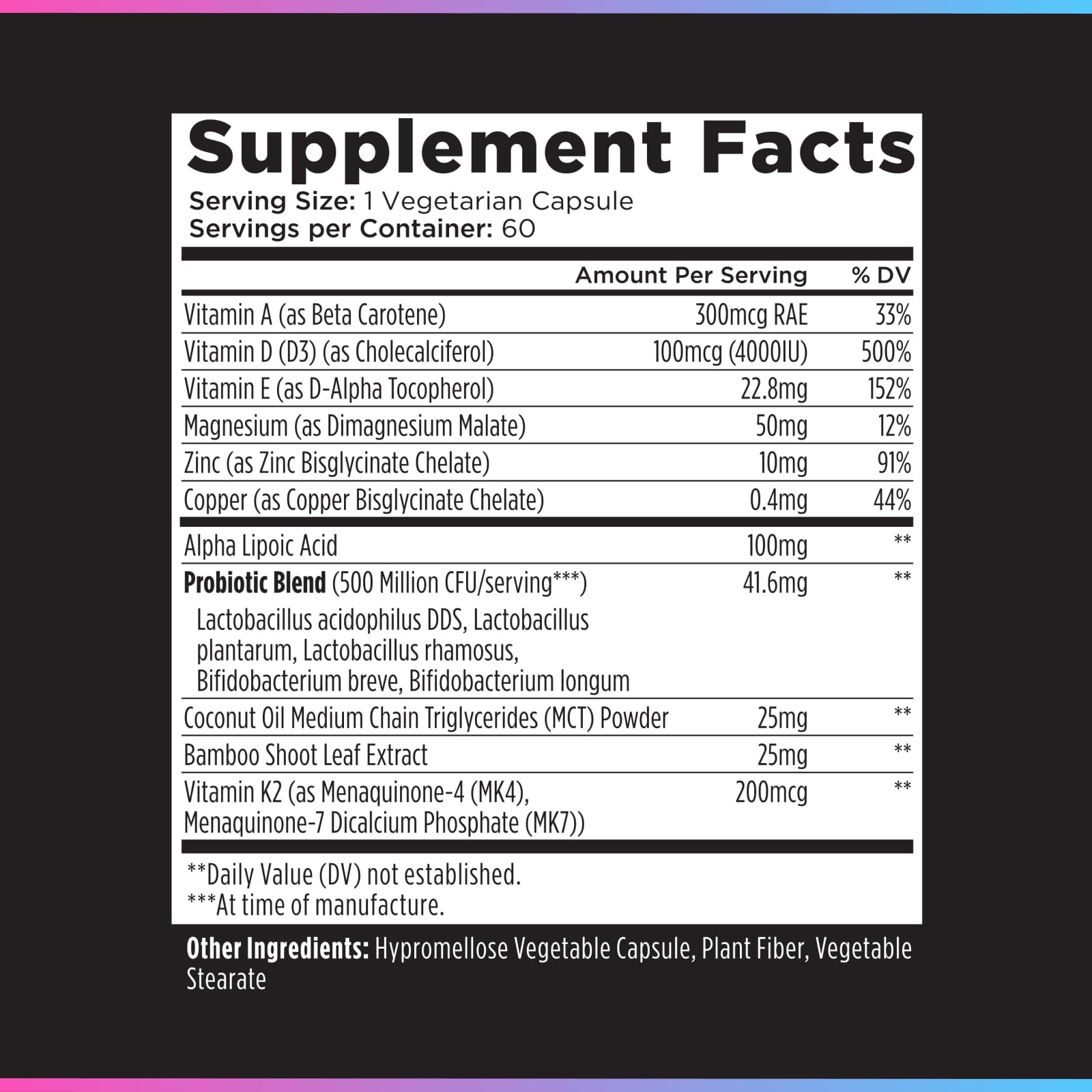 Nutrition facts panel of Livingood Daily 9-in-1 blend.