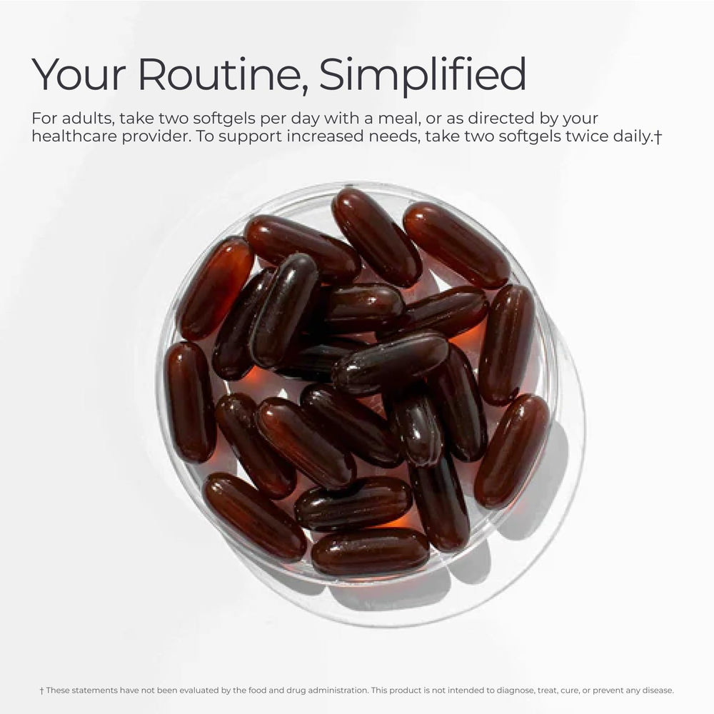Livingood Daily omega-3-6-9 oils close-up shows triglyceride form for better absorption