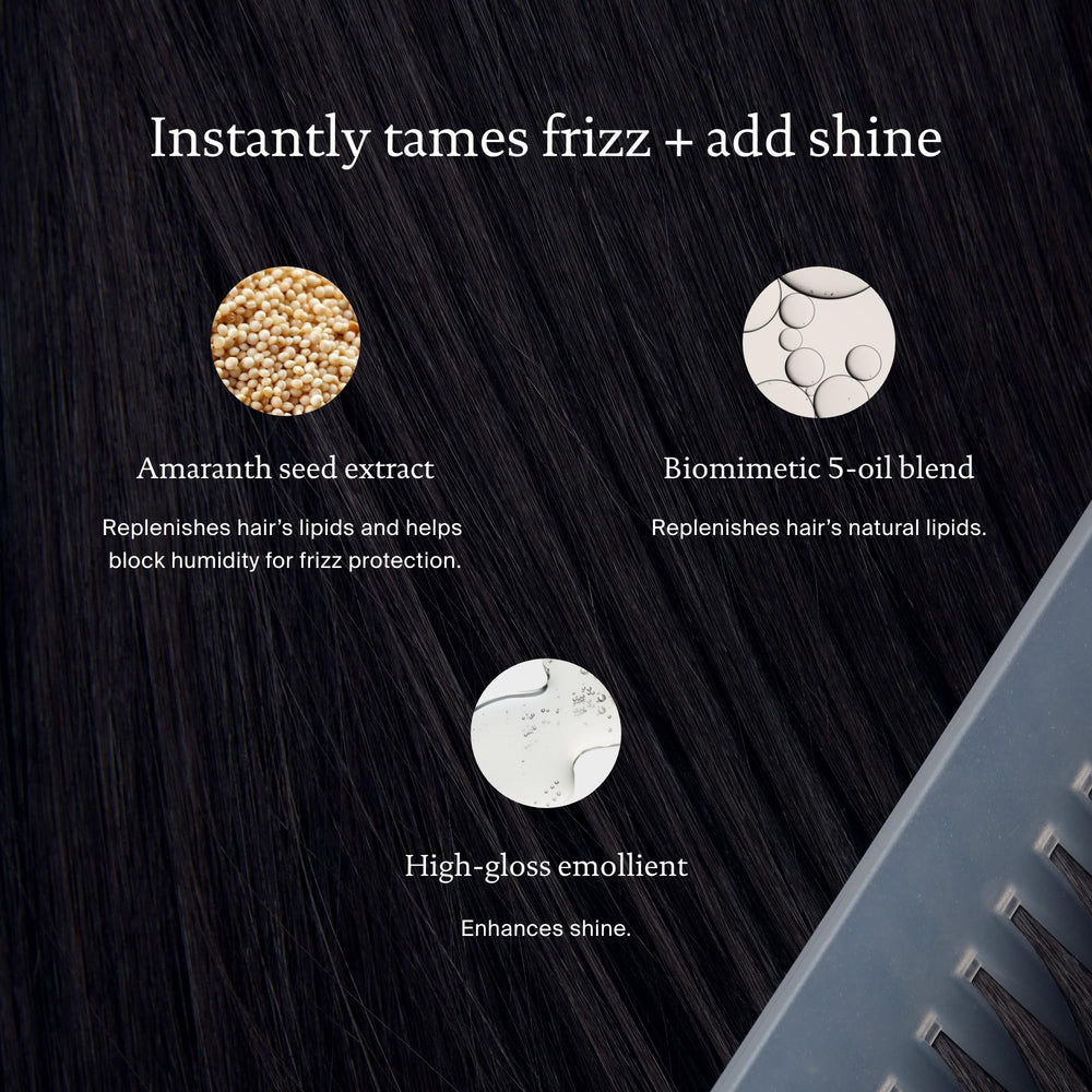 Living Proof No Frizz Instant De-Frizzer in hand illustrating lightweight conditioning for softer hair