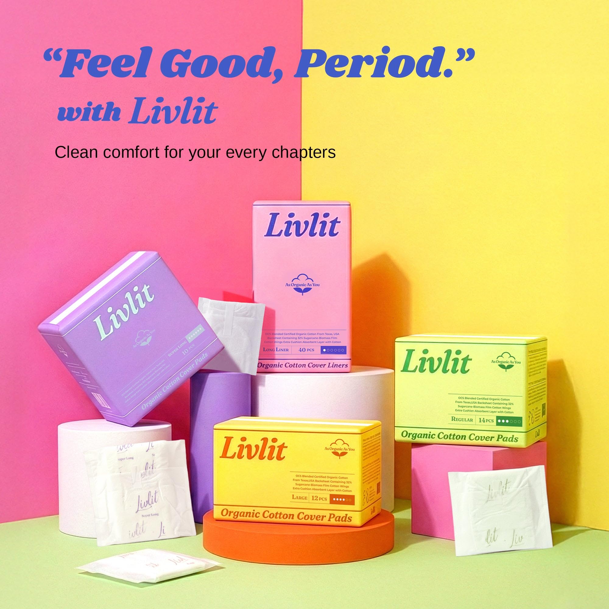 Livlit Organic Cotton Panty Liner chlorine-free label signals pure materials.