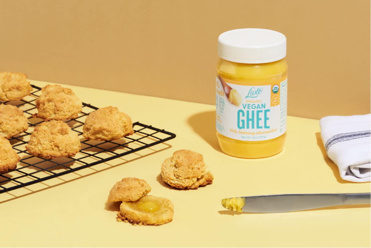 Pancakes with Livlo vegan ghee, dairy-free butter alternative.