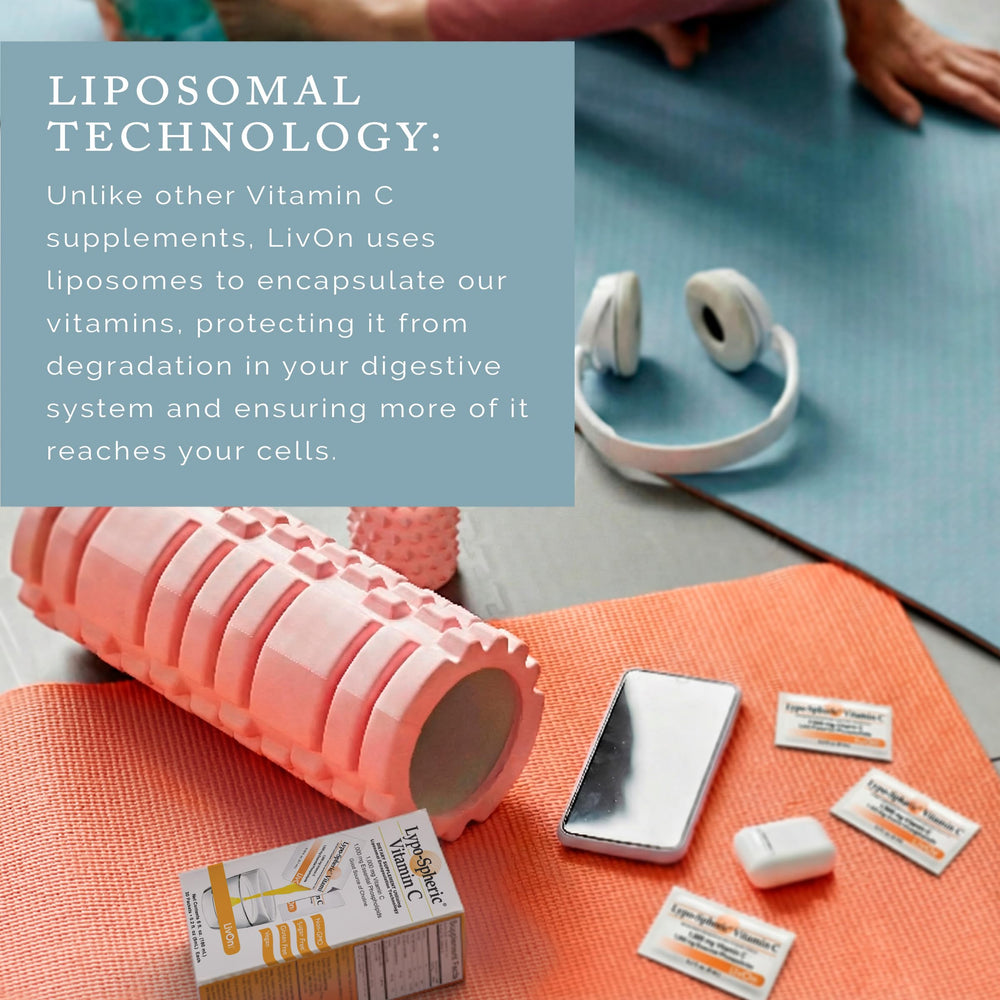 LivOn Liposomal Vitamin C 1000mg packet image ready to mix for daily intake.