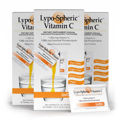 LivOn Lypo-Spheric Vitamin C bundle of 3 cartons shows enhanced absorption potential.