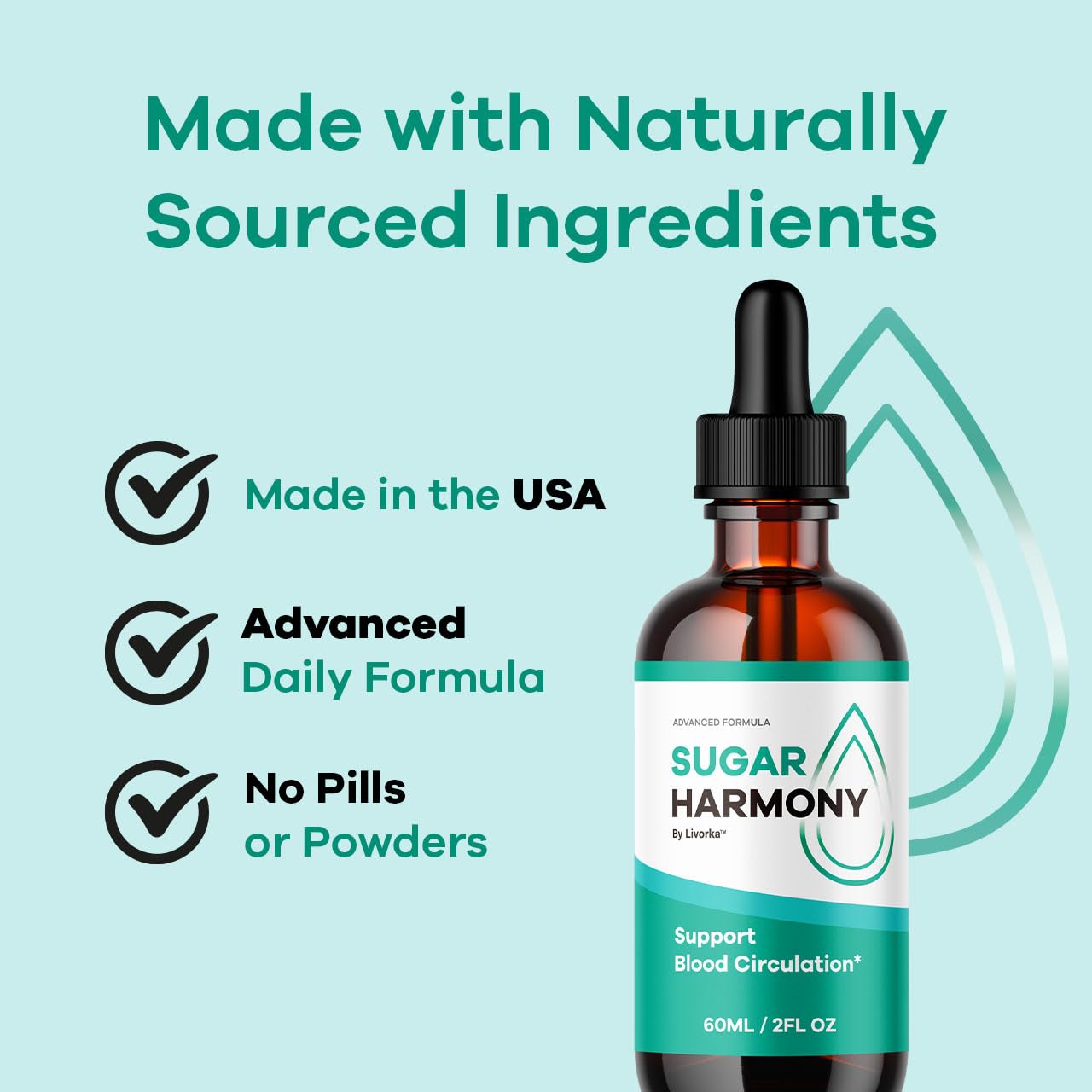 LIVORKA Sugar Harmony Drops natural ingredients highlighted for clean formulation