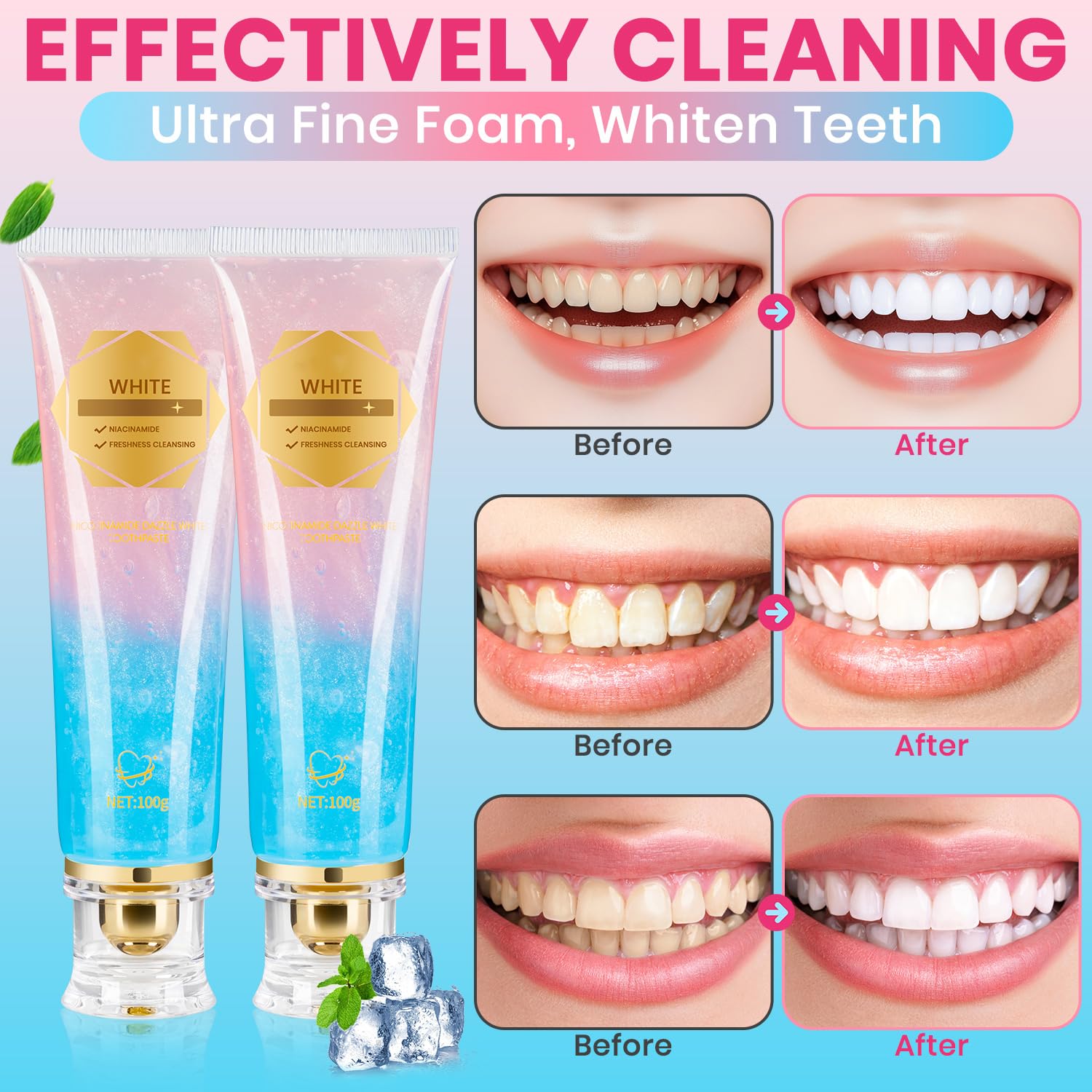 LIVREO niacinamide toothpaste gel texture close up promoting gentle brushing
