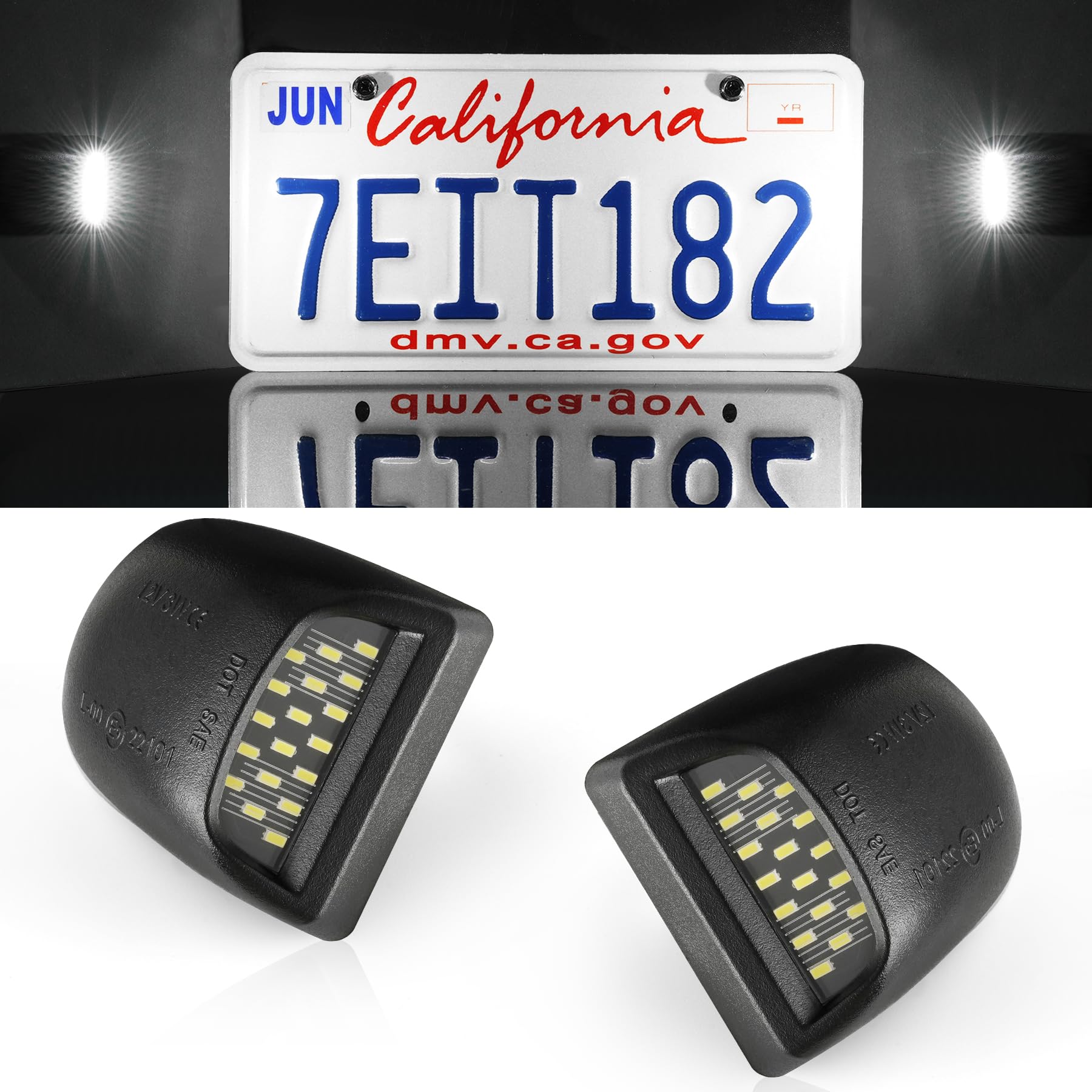 LivTee license plate light assembly enhances nighttime visibility for Chevy, GMC, and Cadillac.