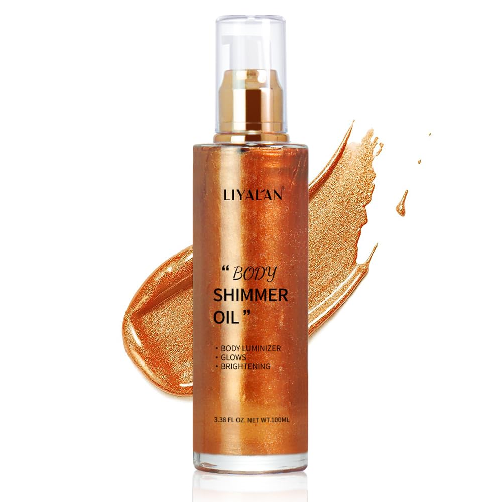 LIYALAN Shimmer Body Oil bottle pour for radiant bronze-gold glow