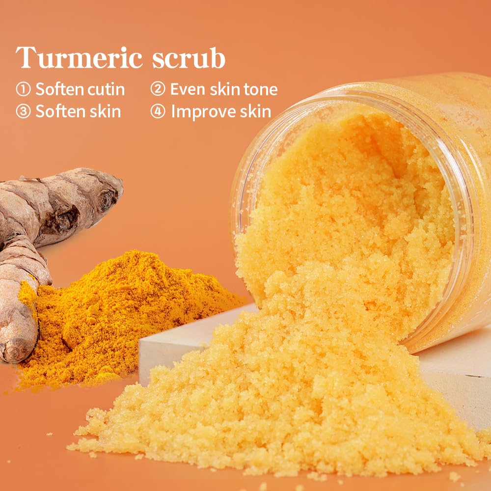 LIYALAN turmeric scrub applied on skin during circular massage for smoothing.