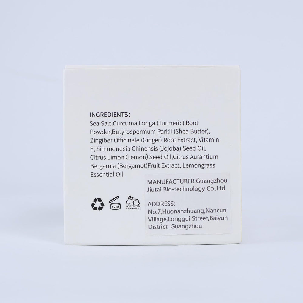 LIYALAN turmeric scrub packaging, compact and travel-friendly.
