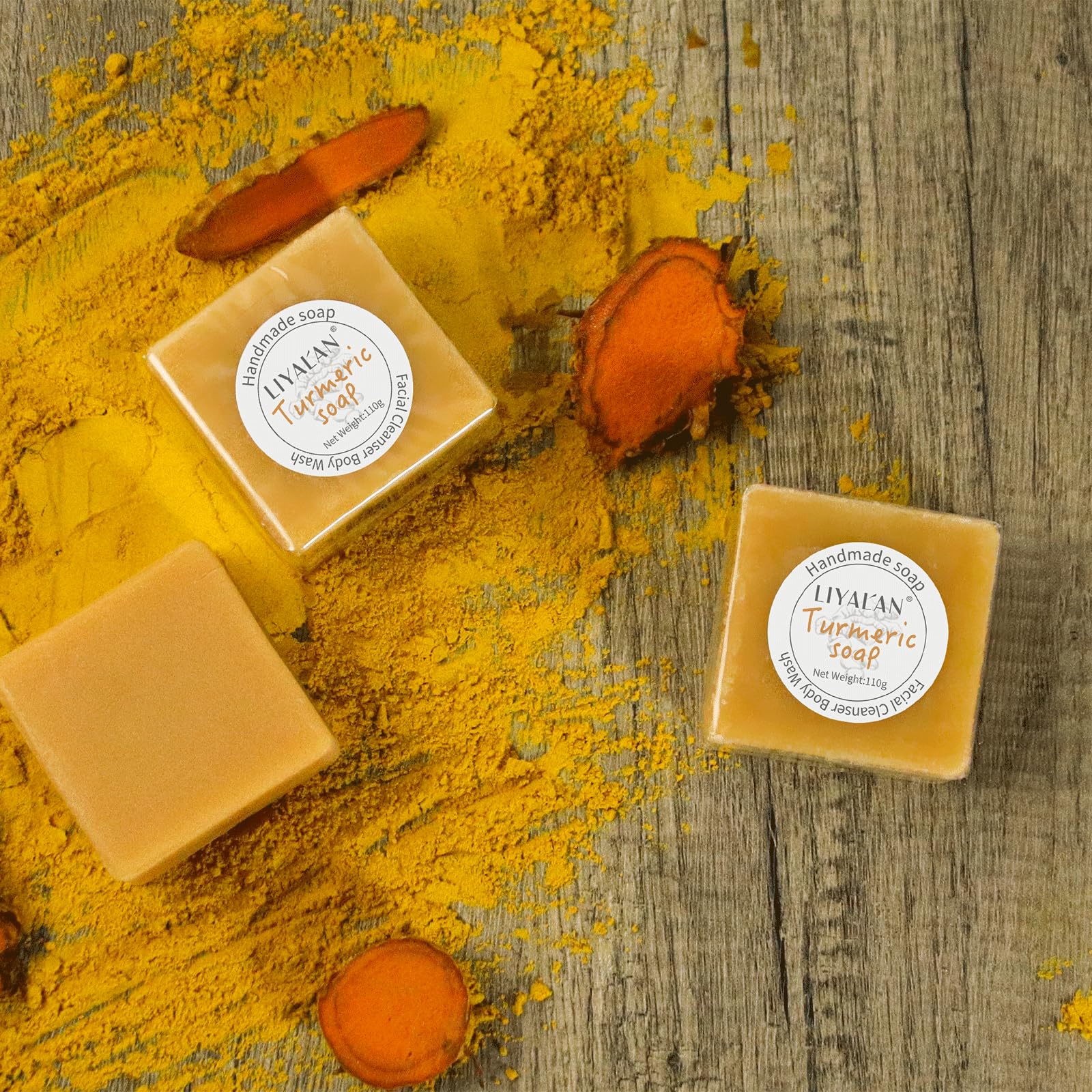 LIYALAN turmeric soap bar suitable for face and body care.