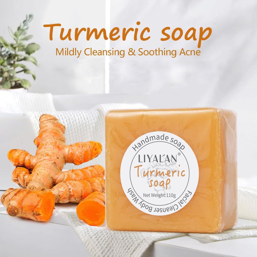 LIYALAN turmeric soap bar with fresh ginger lemongrass scent for cleansing.
