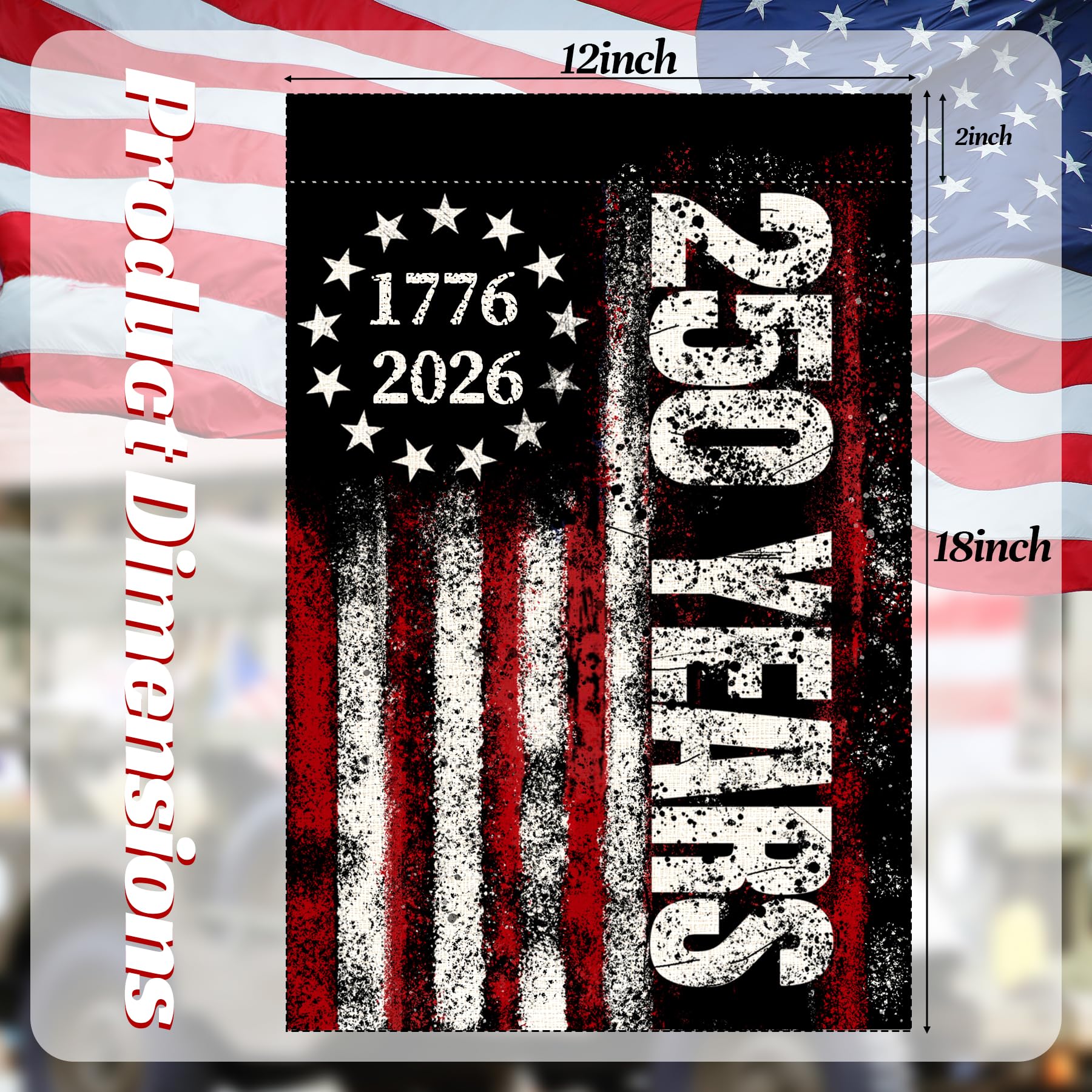 LJSCQF 250th Anniversary flag, back view, double-sided print for clear visibility.