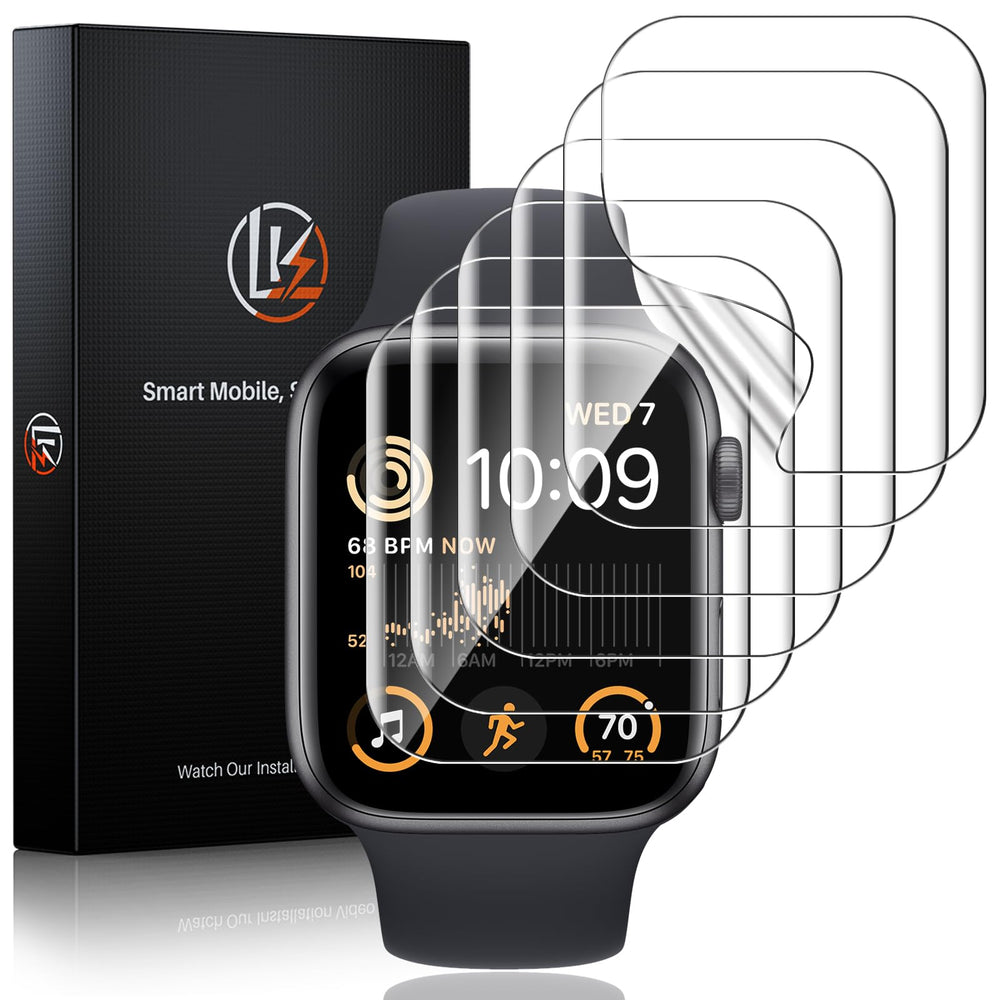 LK 6 pack Apple Watch 44mm screen protector provides edge-to-edge protection.