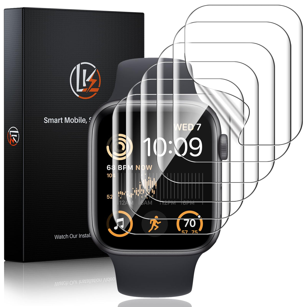 LK 6 pack Apple Watch 44mm screen protector provides edge-to-edge protection.