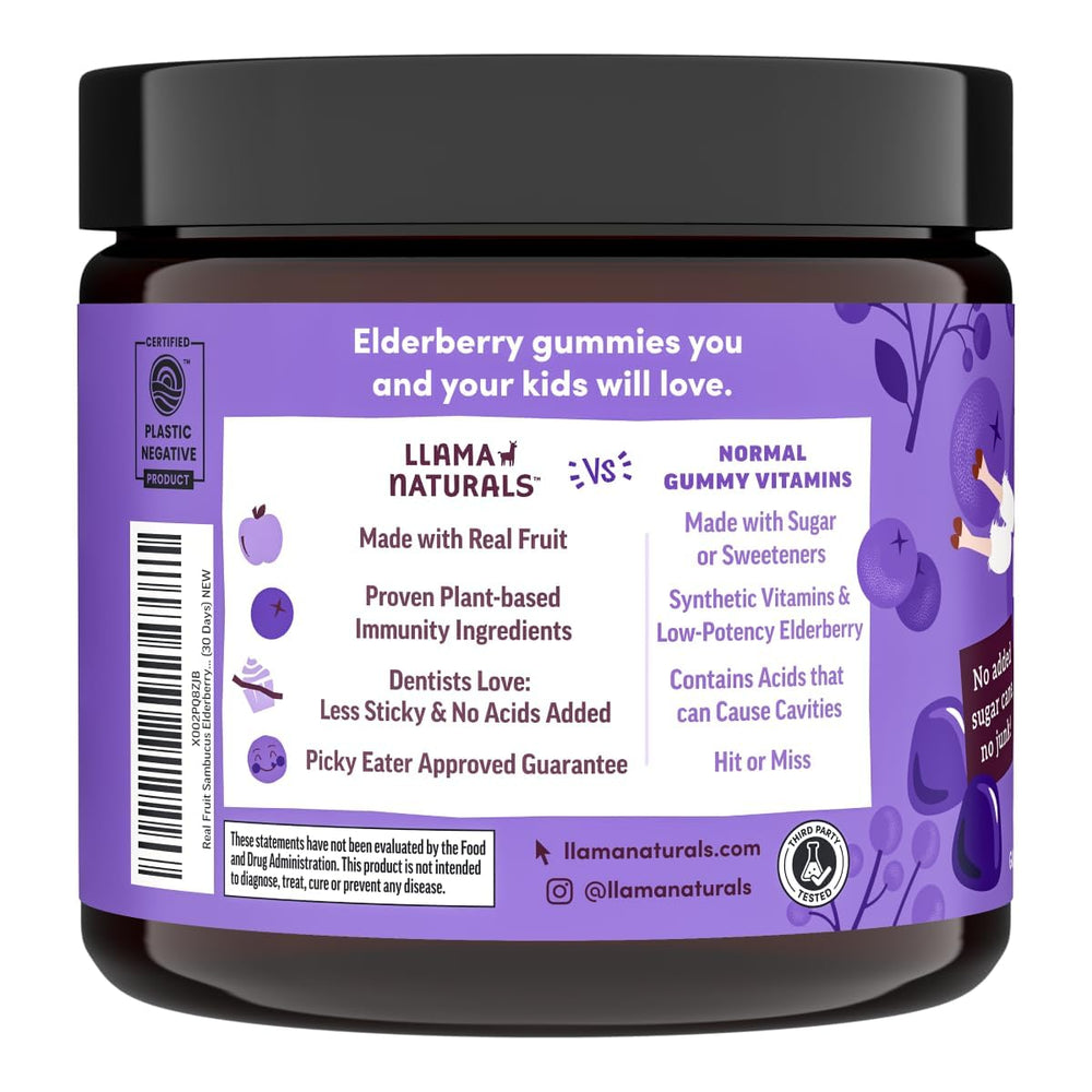 Llama Naturals elderberry extract graphic communicates potency and traditional use